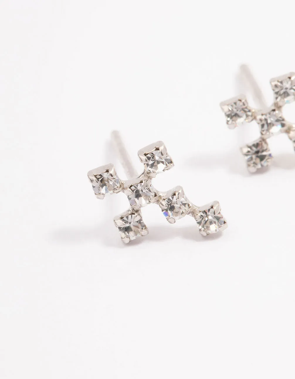 Platinum Sterling Silver Cross Cubic Zirconia Stud Earrings