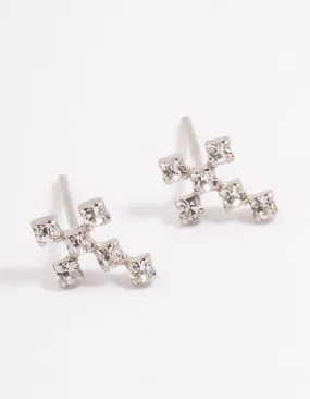 Platinum Sterling Silver Cross Cubic Zirconia Stud Earrings