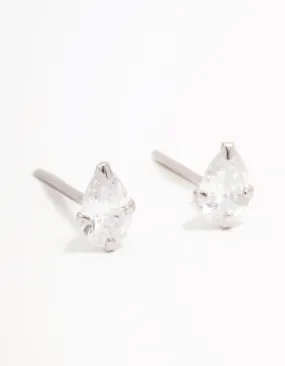 Platinum Sterling Silver Pear Cubic Zirconia Stud Earrings