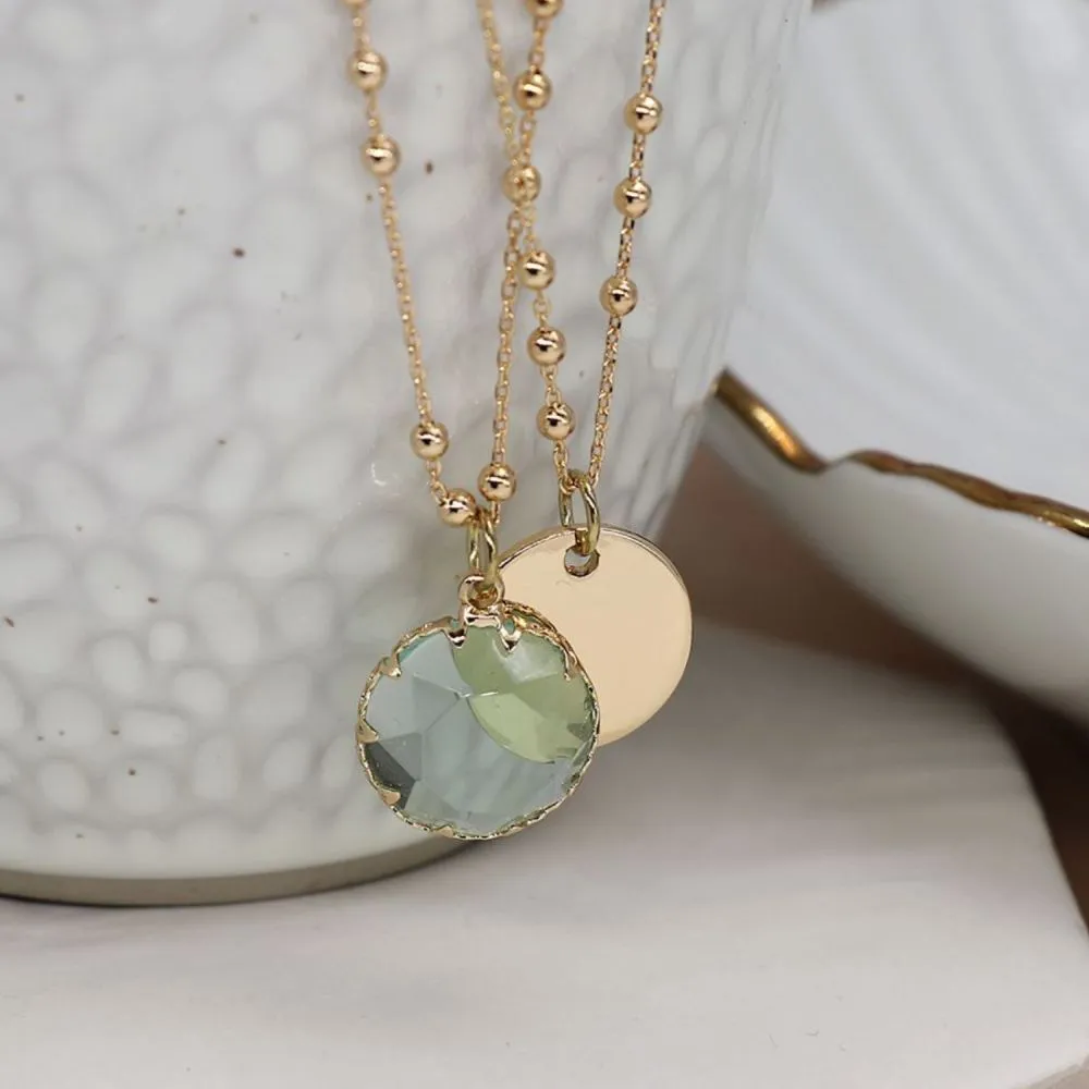 POM Layered Golden Disc and Aqua Crystal Necklace