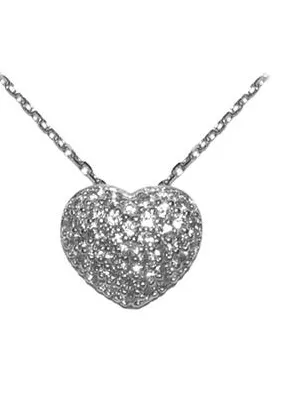 Puffed Heart Pave' Crystal Necklace