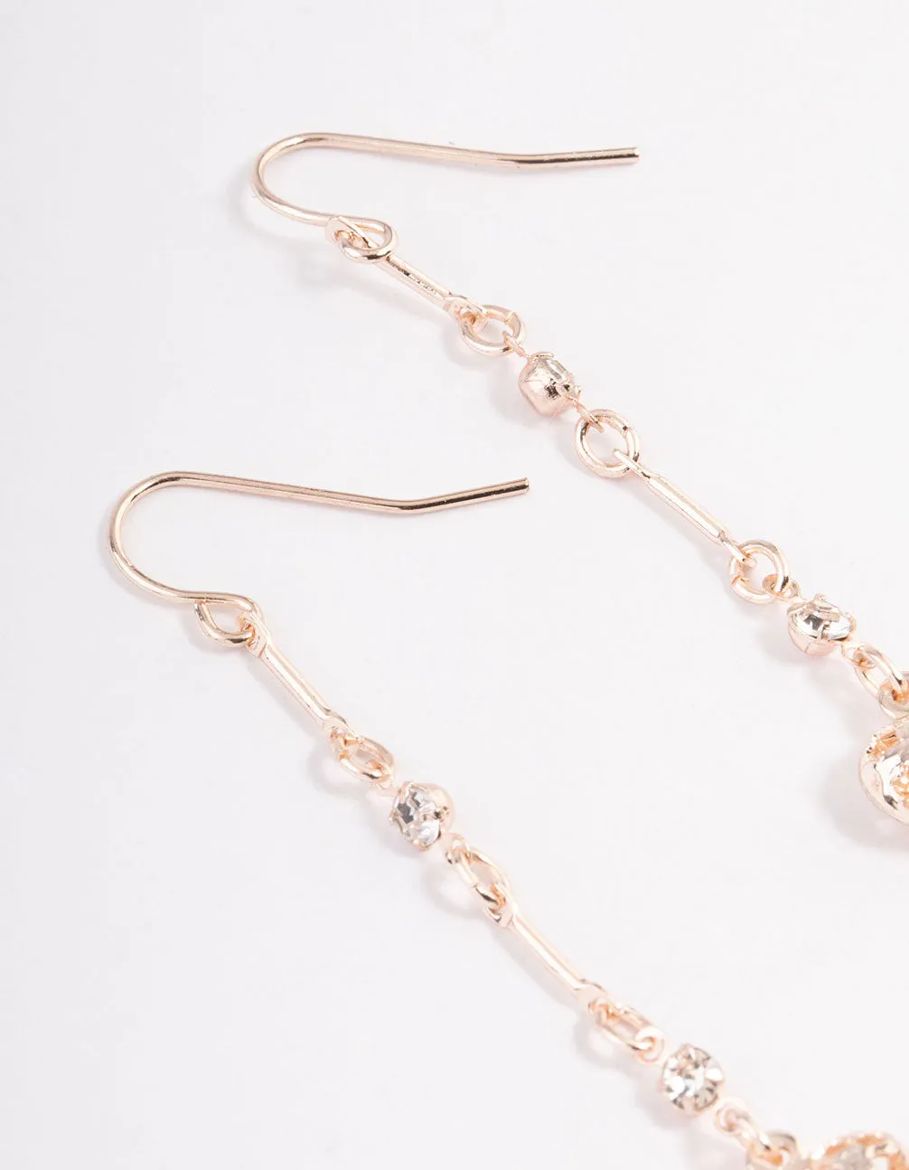 Rose Gold Diamante Filifgree Heart Drop Earrings