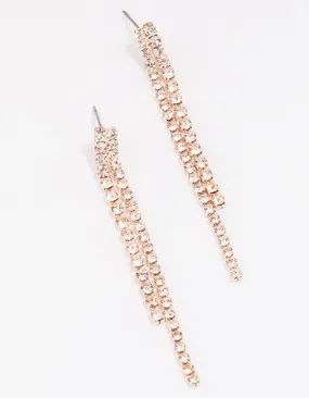 Rose Gold Double Row Cupchain Drop Earrings