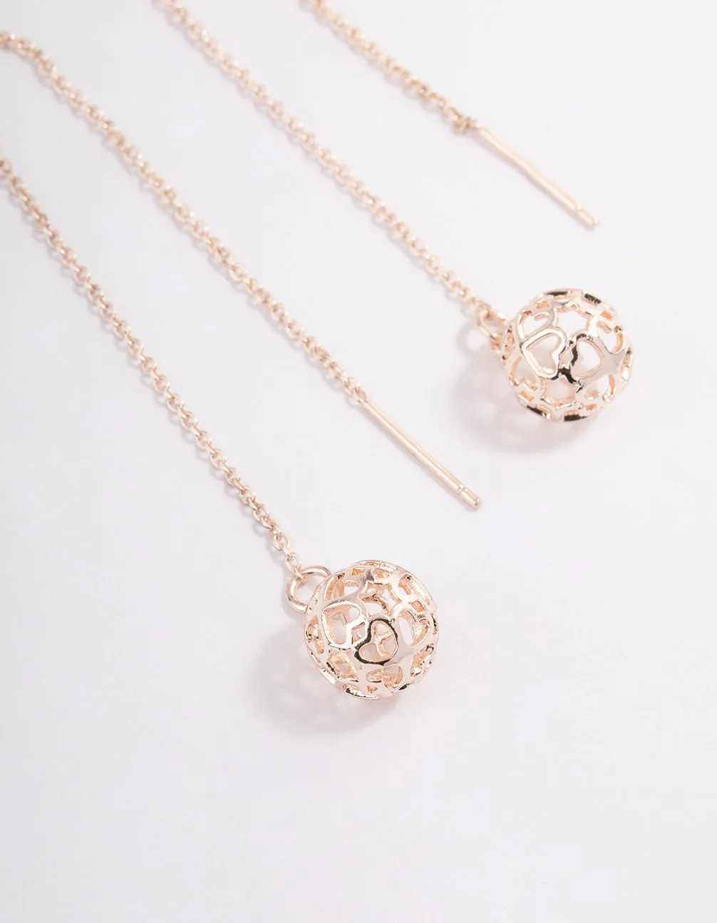 Rose Gold Filigree Ball Thread Through Drop Earrings