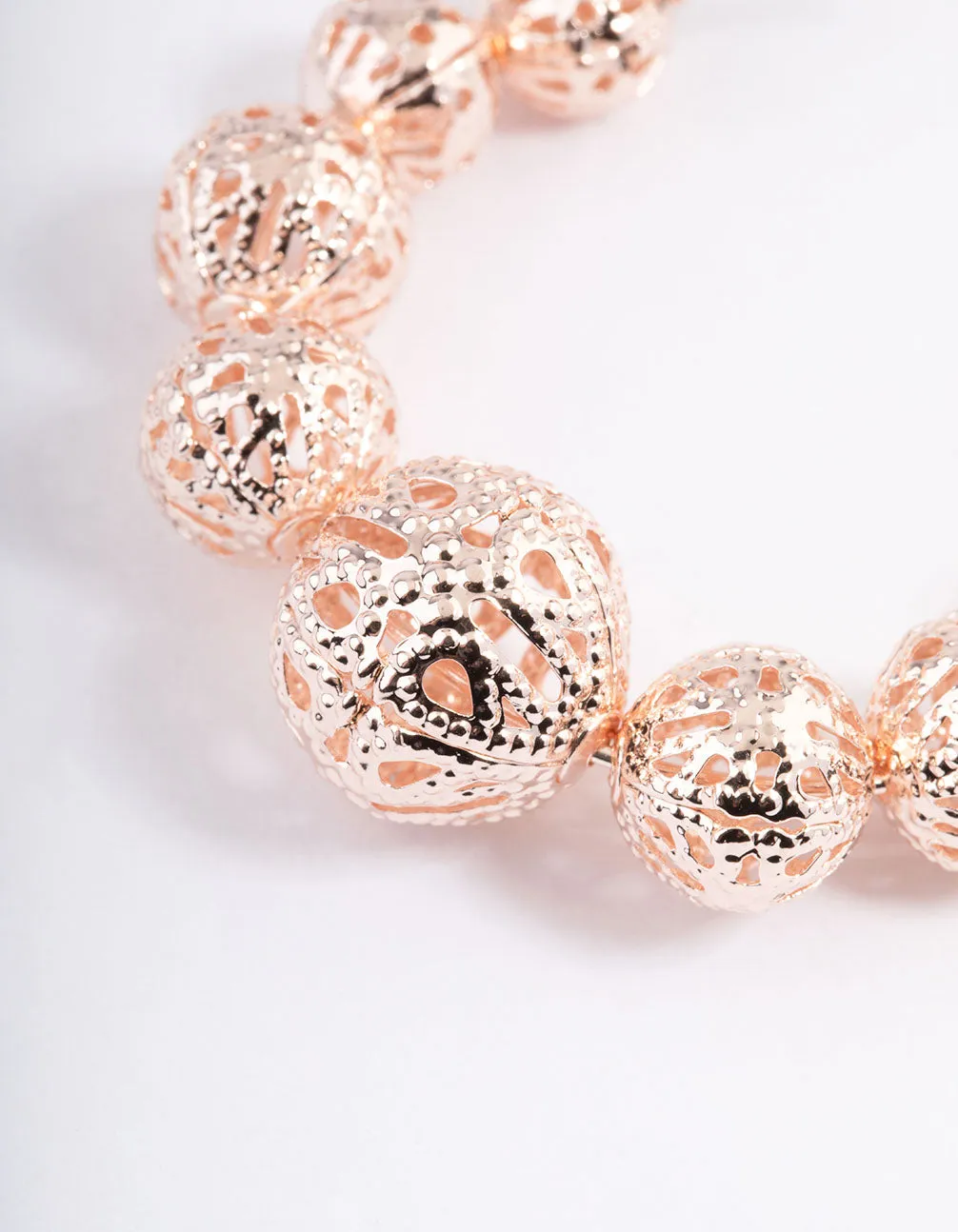 Rose Gold Filigree Graduated Ball Hoop Earrings