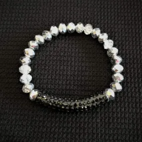 Silver Crystal Beaded Bracelet  with Black Crystal Bar