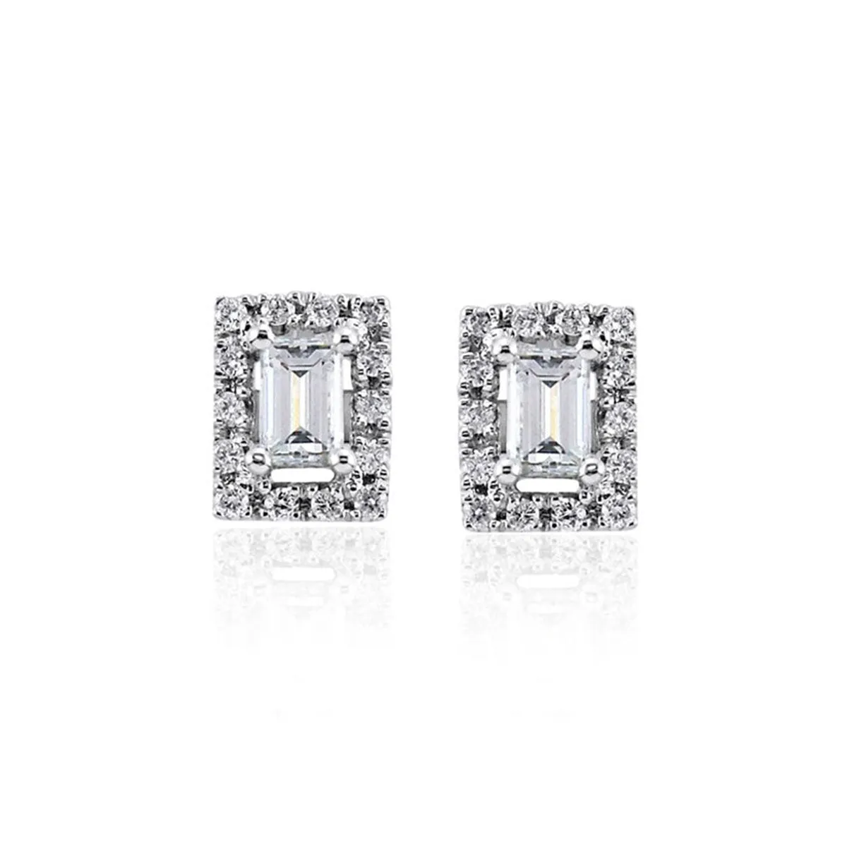 Steffans Baguette Cut Diamond Micro Set Frame Platinum Cluster Stud Earrings (0.40ct)