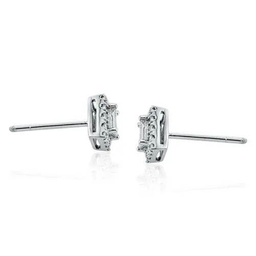 Steffans Baguette Cut Diamond Micro Set Frame Platinum Cluster Stud Earrings (0.40ct)