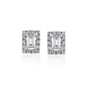 Steffans Baguette Cut Diamond Micro Set Frame Platinum Cluster Stud Earrings (0.40ct)