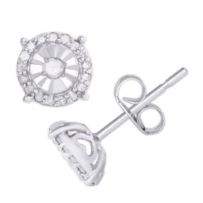 Sterling Silver 1/4 Ct Diamond Miracle Plate Round Stud