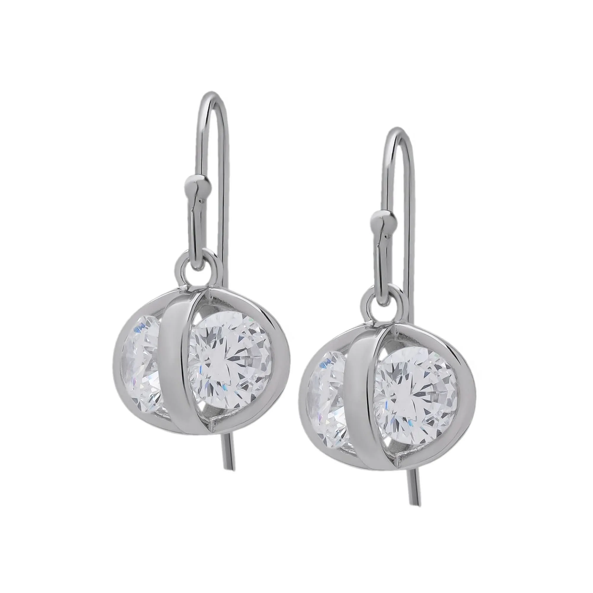 Sterling Silver Cubic Zirconia Caged Drop Earrings