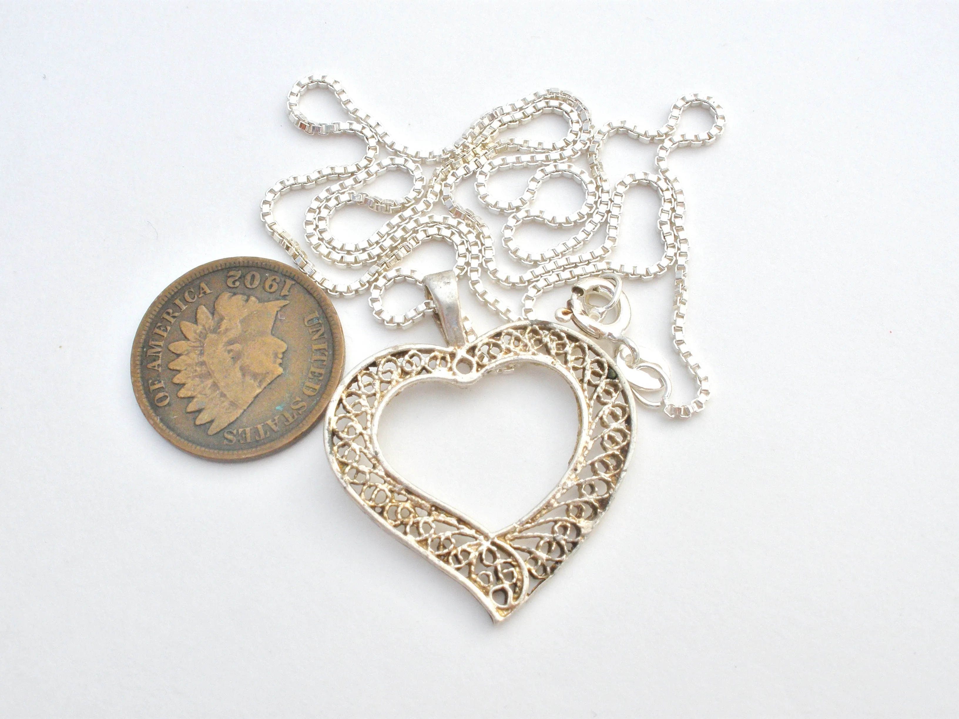 Sterling Silver Filigree Heart Pendant Necklace