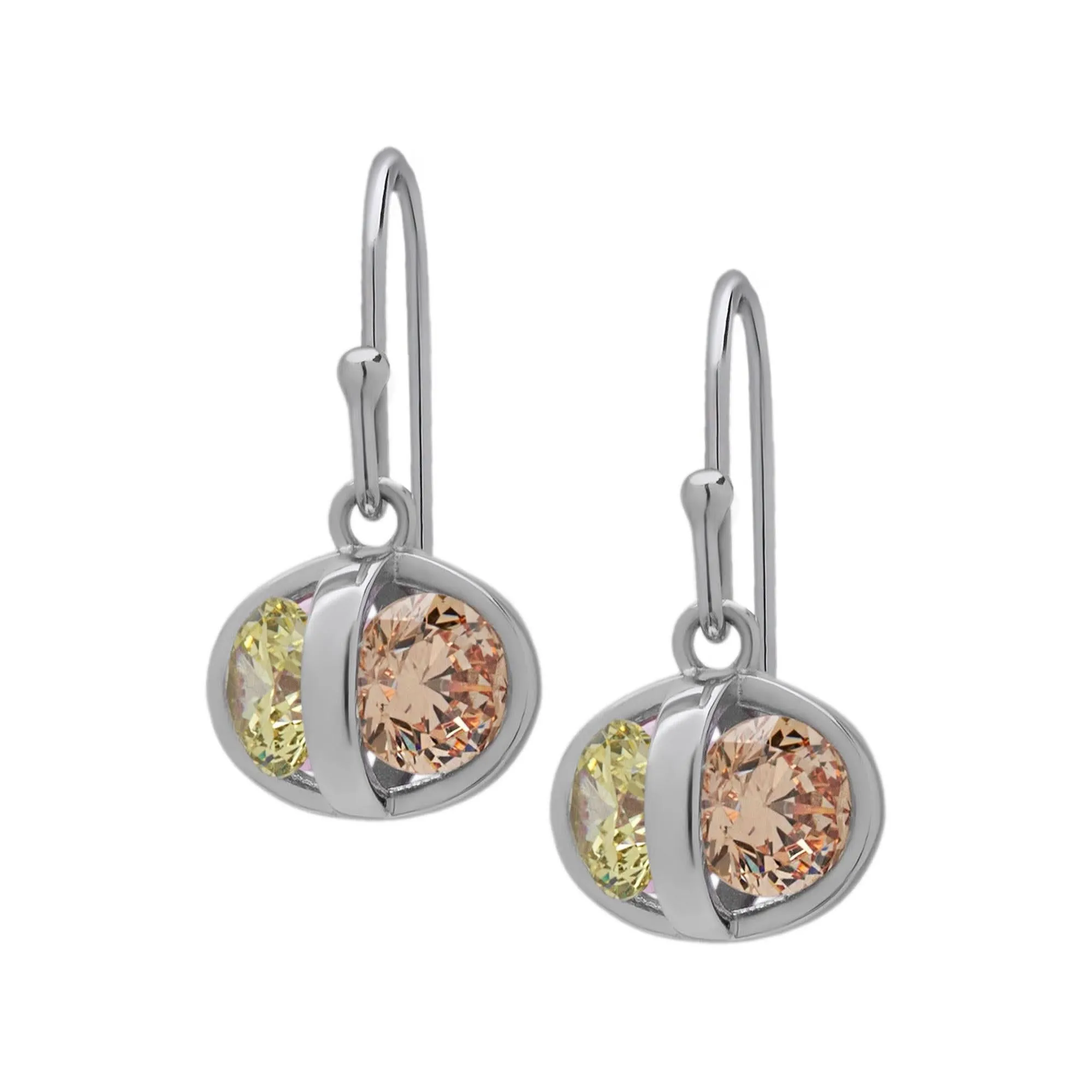 Sterling Silver MultiColor C. Zirconia Caged Drop Earrings