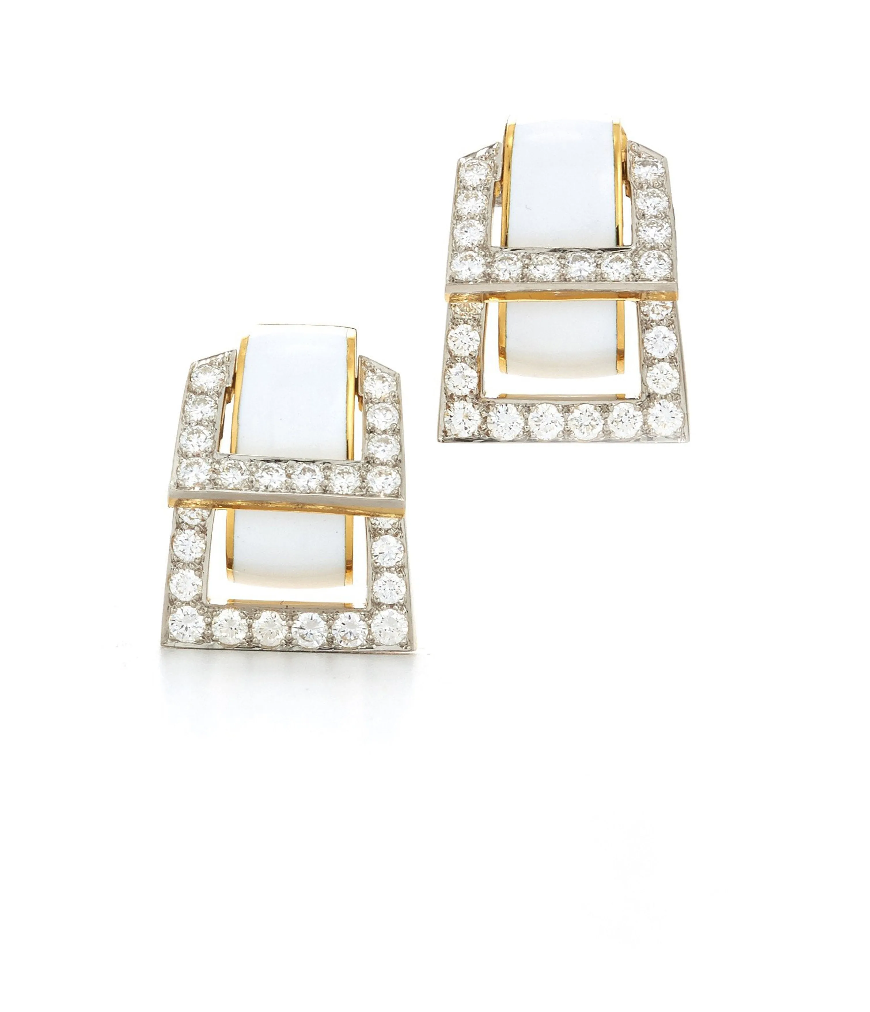 Strap Earrings, White Enamel