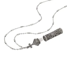 Symbols Of Faith Crystal Filigree Holy Water Vial Necklace 30"