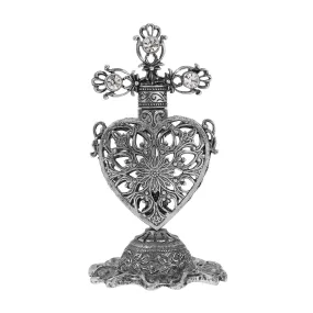 Symbols Of Faith Floral Heart Crystal Cross Perfume Bottle & Stand