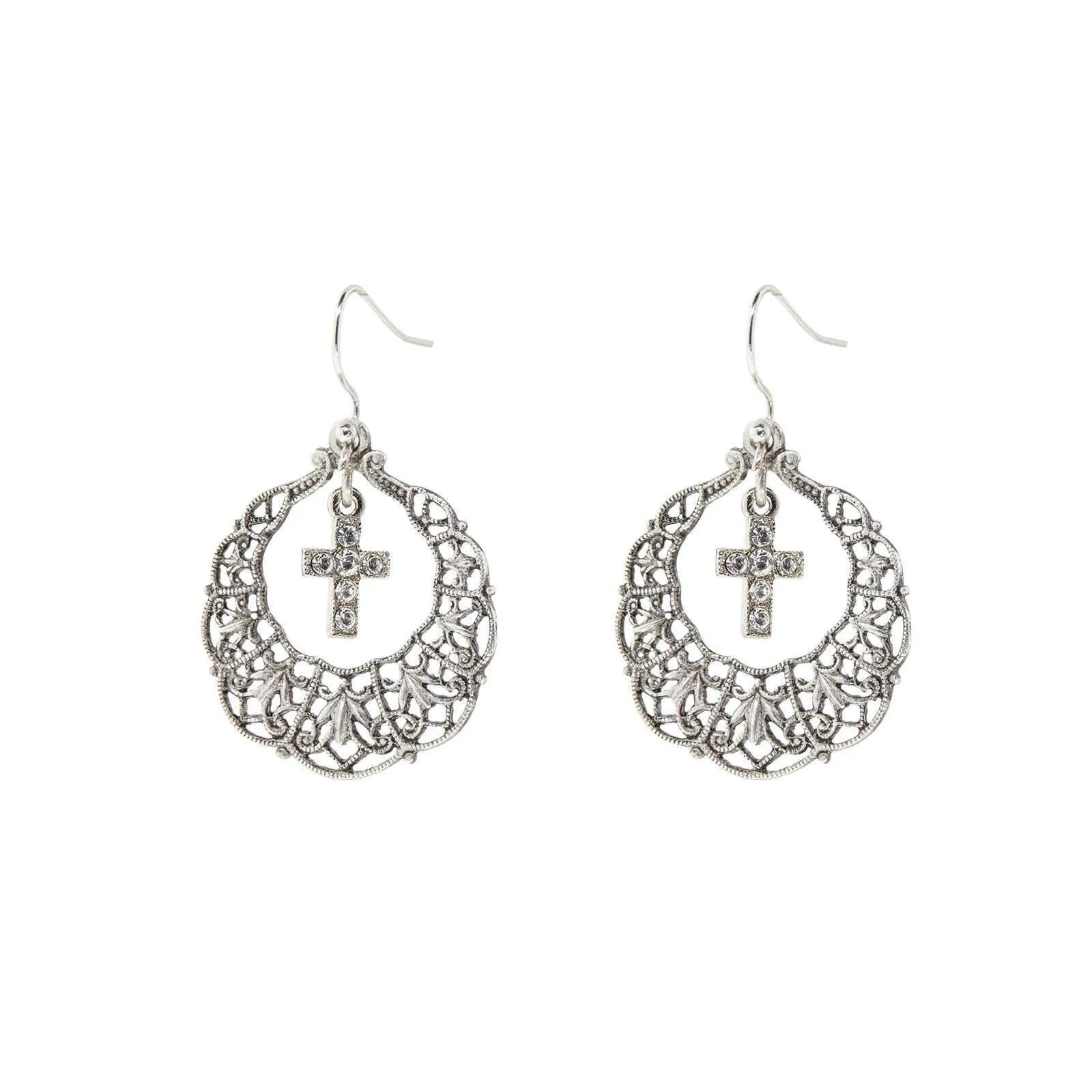 Symbols Of Faith Hoop Crystal Cross Drop Earrings