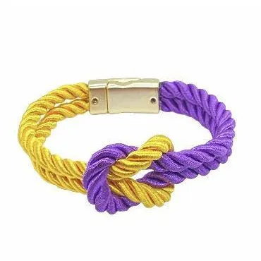 The Original Love Knot Satin Rope Bracelet- Purple and Gold