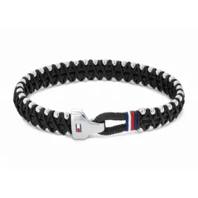 Tommy Hilfiger Jewellery Stainless Steel & Black Cord Men's Rope Bracelet - 2790266S