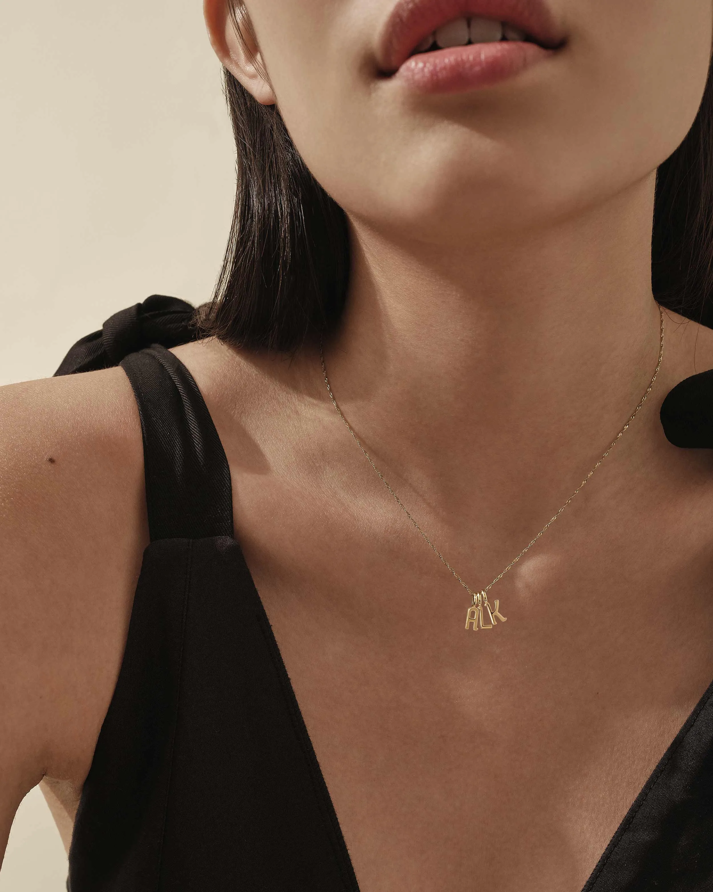 Triple Initial Solid Gold Necklace