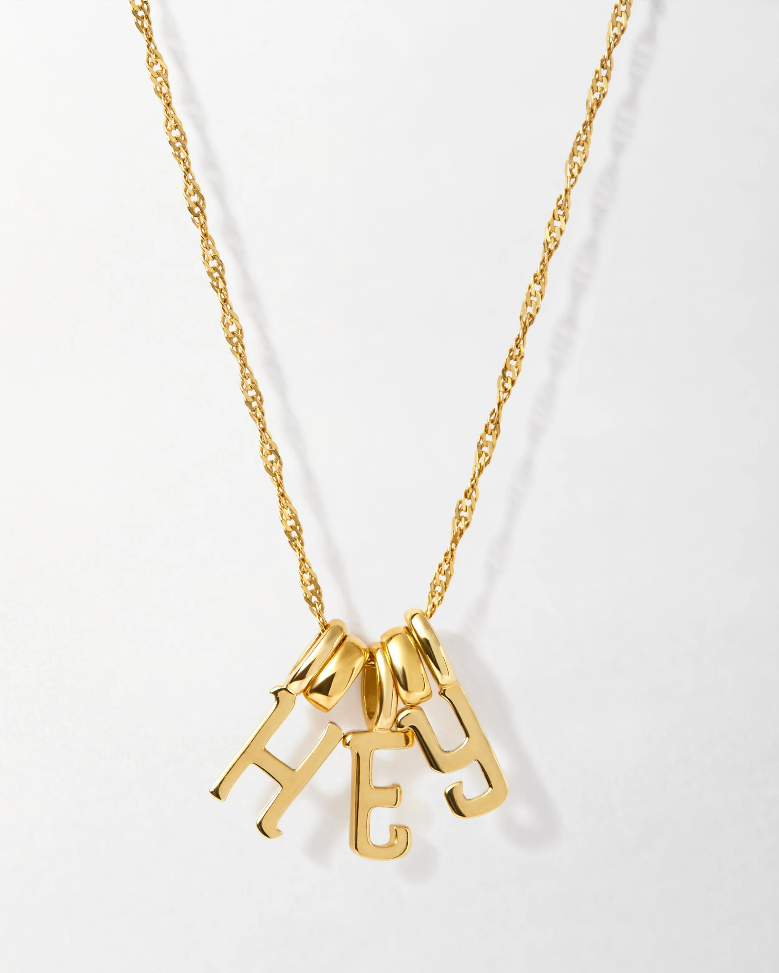 Triple Initial Solid Gold Necklace