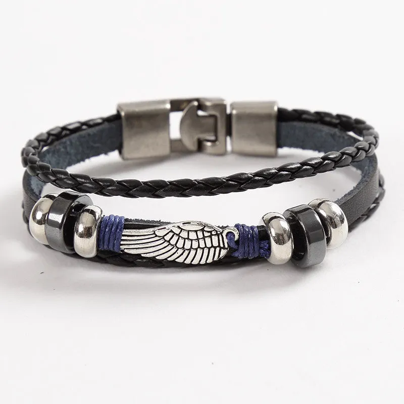 Unisex Fashion Europe retro punk Charm bracelet, Handmade leather bracelets & Bangles with wings Jewelry