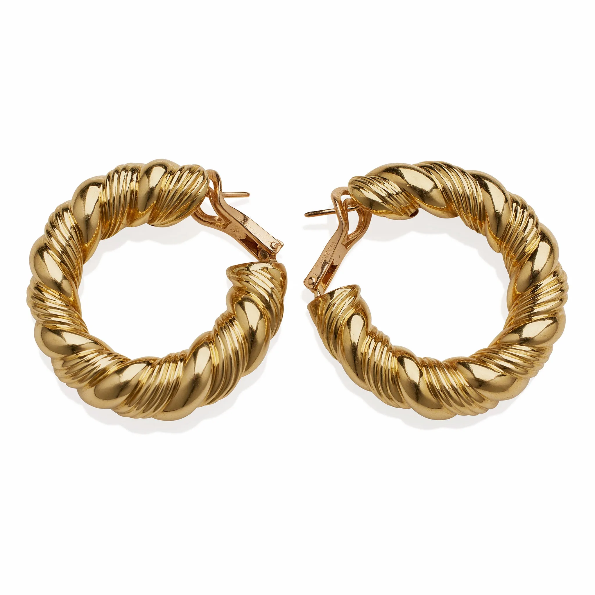 Van Cleef & Arpels Paris 18K Gold Twisted Hoop Earrings