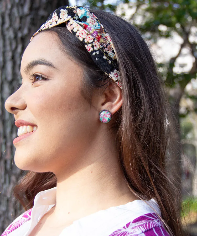 White Camellia Stud Earrings / Chiyogami Hari Stained Glass Japanese Earrings