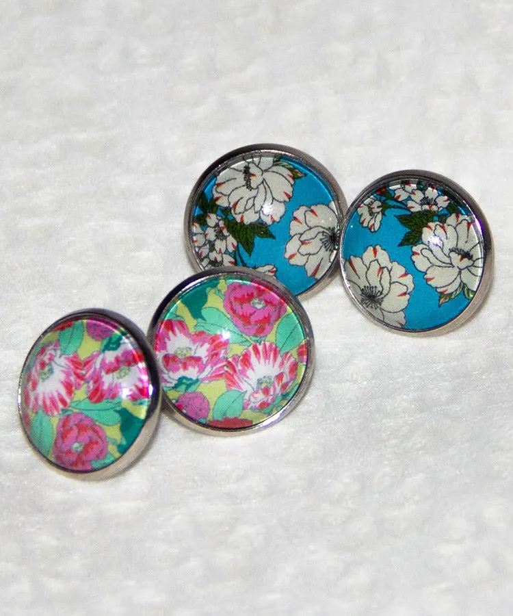 White Camellia Stud Earrings / Chiyogami Hari Stained Glass Japanese Earrings