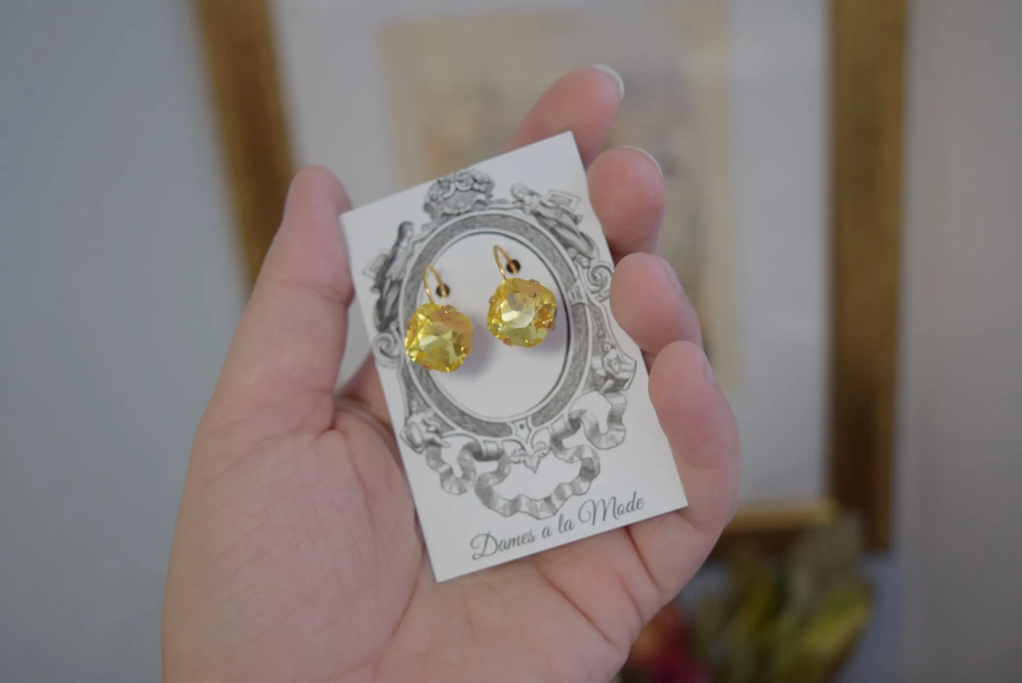 Yellow Aurora Crystal Earrings - Medium Square